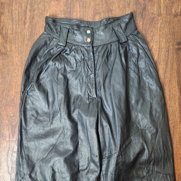 Vintage Leather by Wilson's Black 100% Leather Pants 80's 90's - Size 4 - Picture 2 of 9